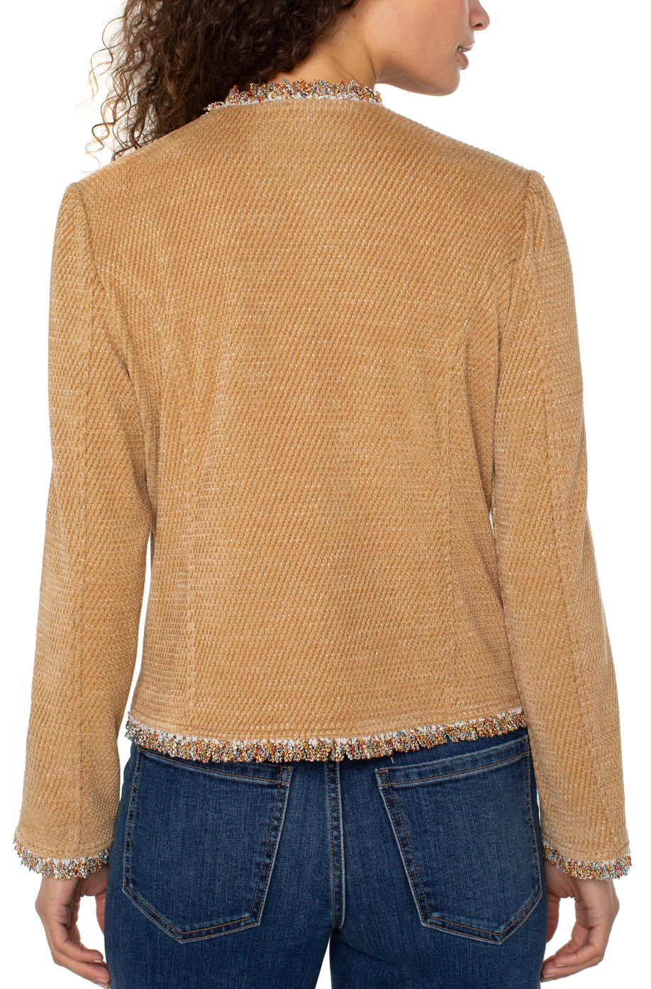 Collarless Jacket With Frayed Edges LM1B03KM01