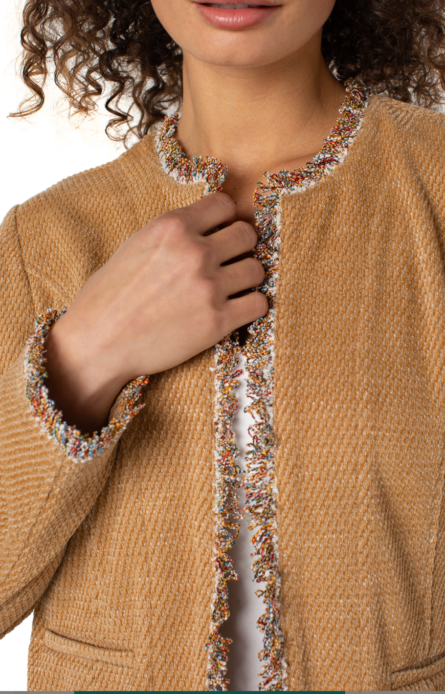 Collarless Jacket With Frayed Edges LM1B03KM01