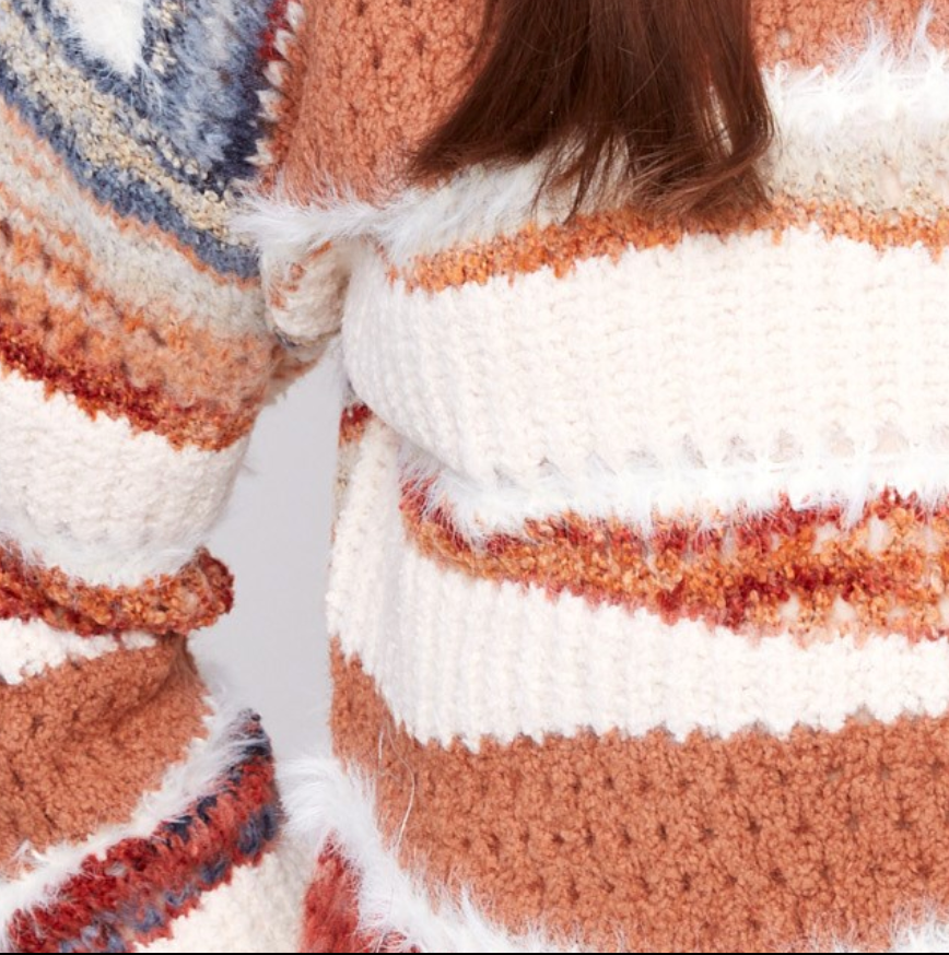 Patchwork Knit Drop Shoulder Sweater C2731R
