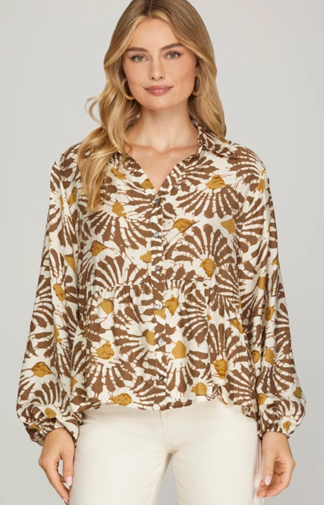 Long Sleeve Woven Print Top SY9320