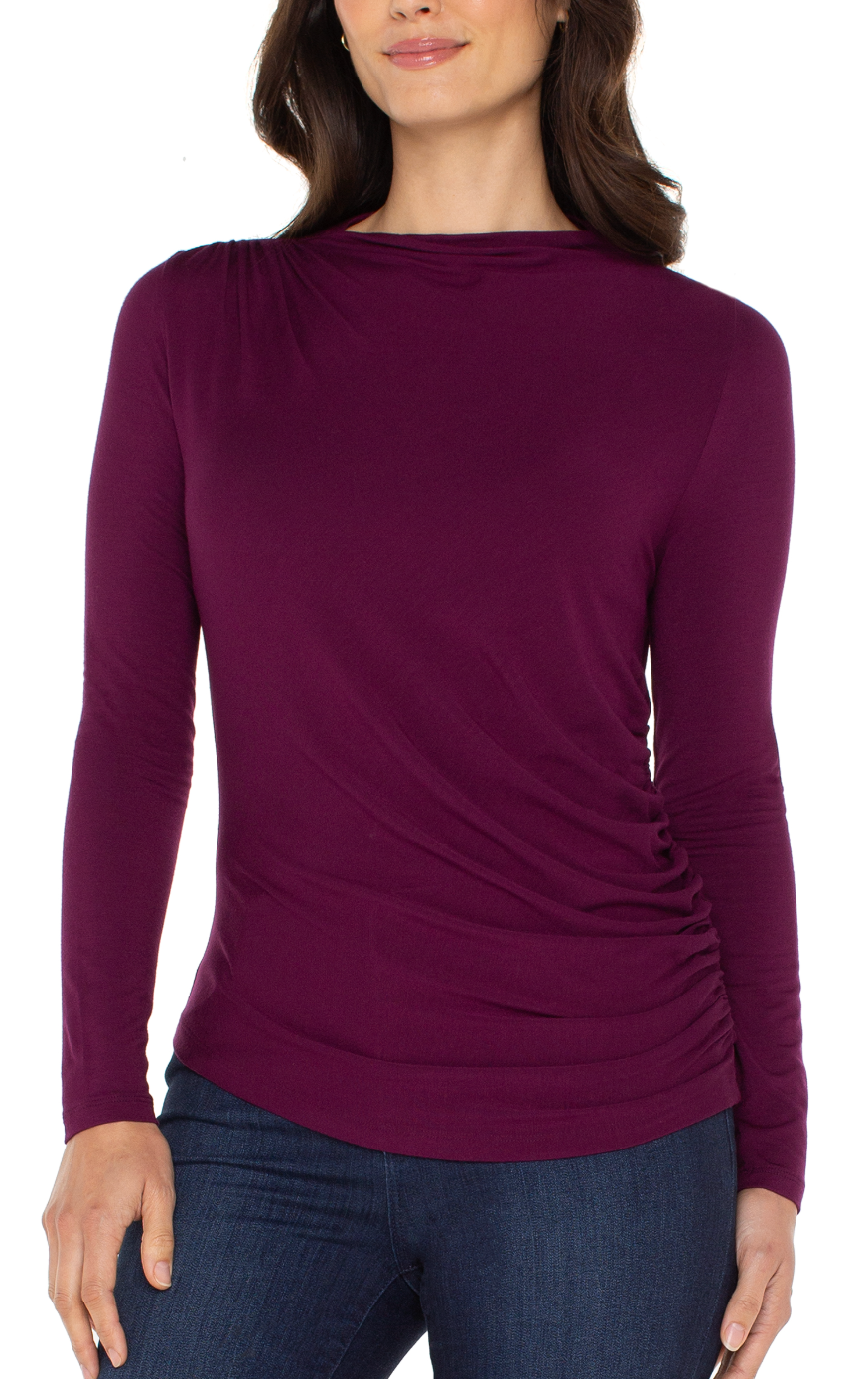 Long Sleeve Mock Neck Knit Top W/Shirring  LM8J02VMK