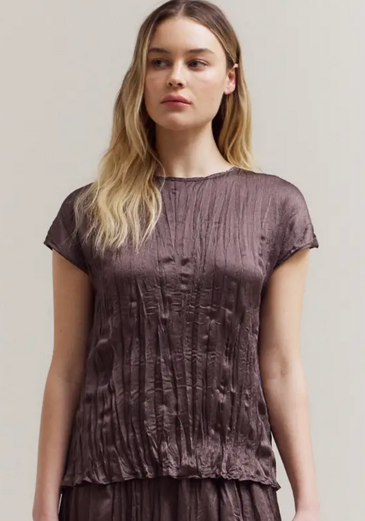 Pleated Wrinkle Satin Top 42088