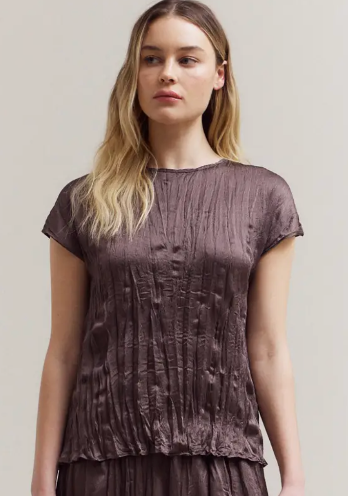 Pleated Wrinkle Satin Top 42088
