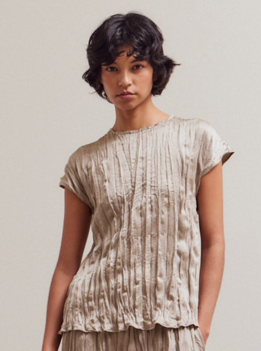 Pleated Wrinkle Satin Top 42088