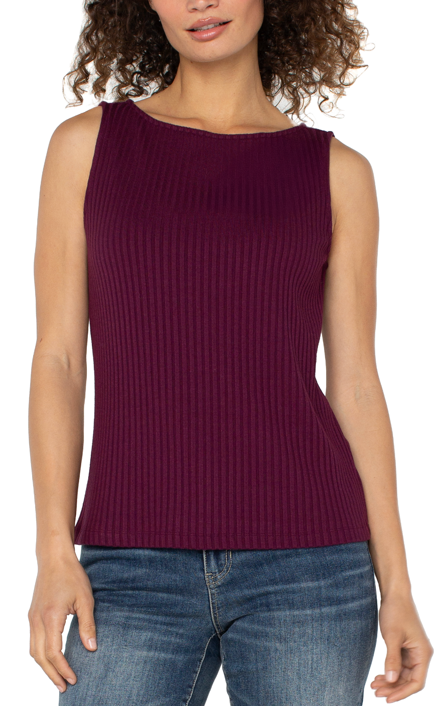 Sleeveless Boat Neck Ribbed Knit Top LM8747K61
