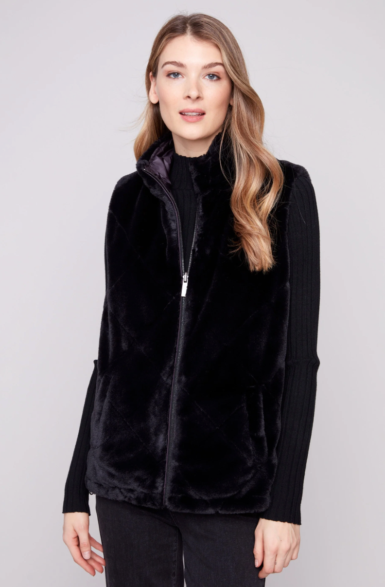 Printed Reversible Faux Fur Vest C6374P