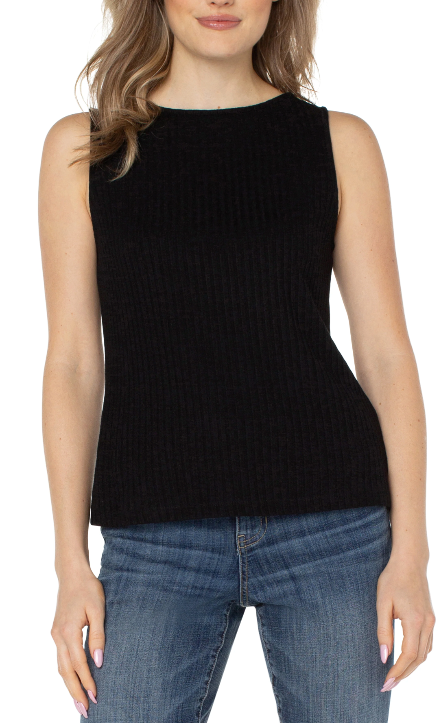 Sleeveless Boat Neck Ribbed Knit Top LM8747K61