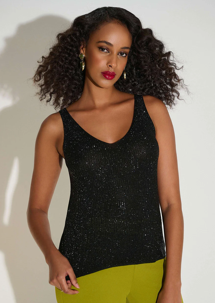 Metallic Knitted Camisole W/Rhinestones T 252915