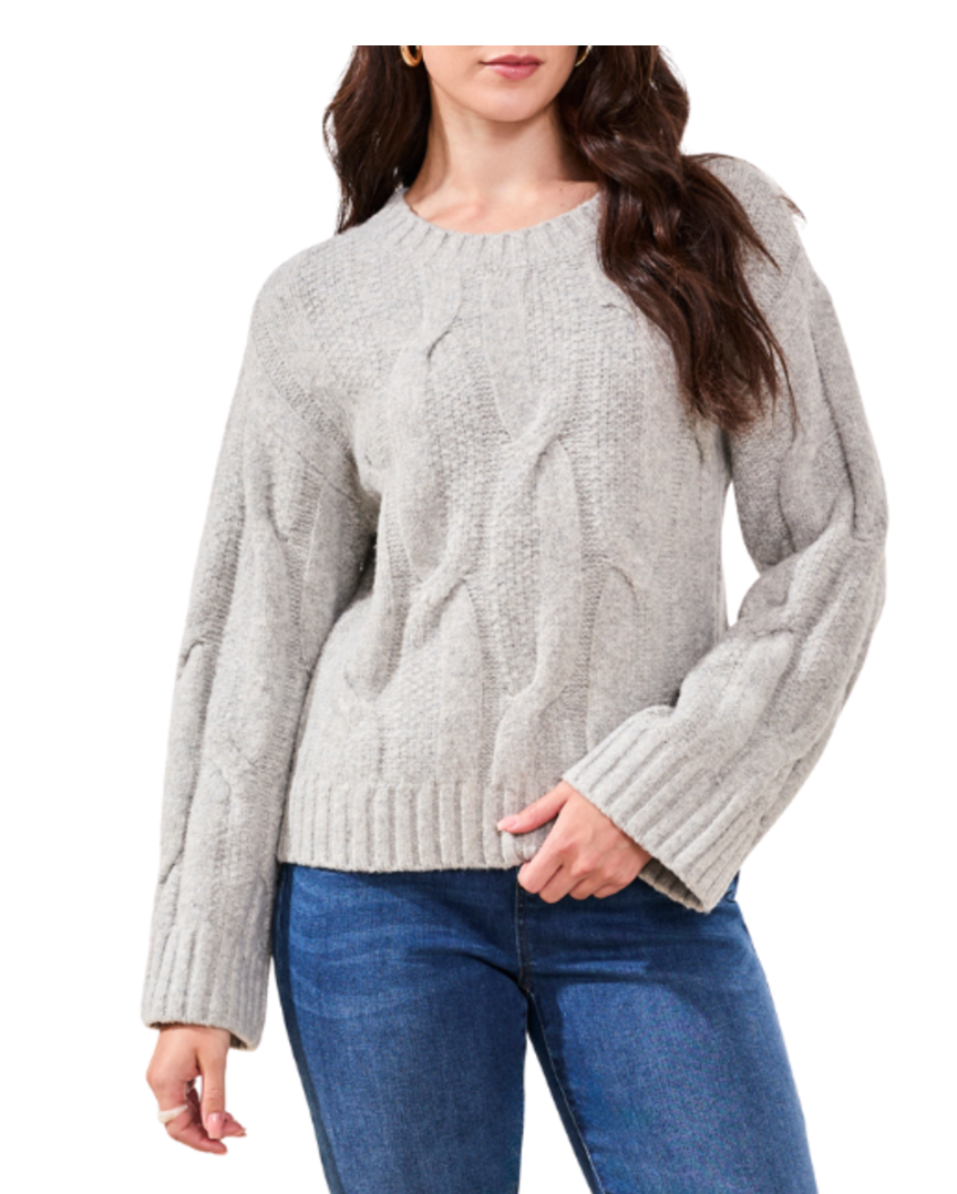 Crew Neck Loose Fit Cable Sweater 5950O