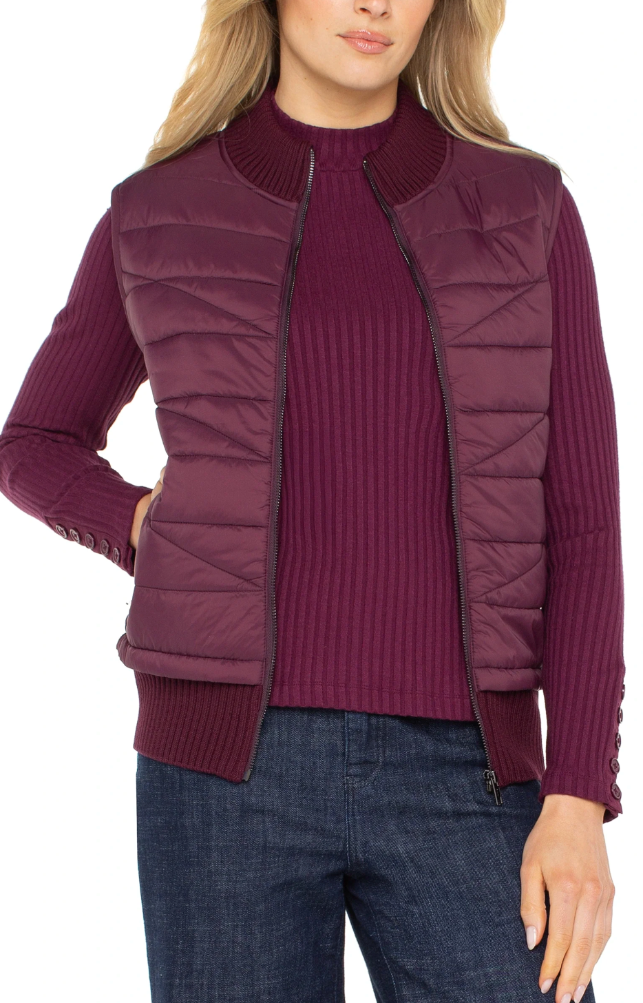 Quilted Front Full Zip Sweater Vest LM8E40SW53