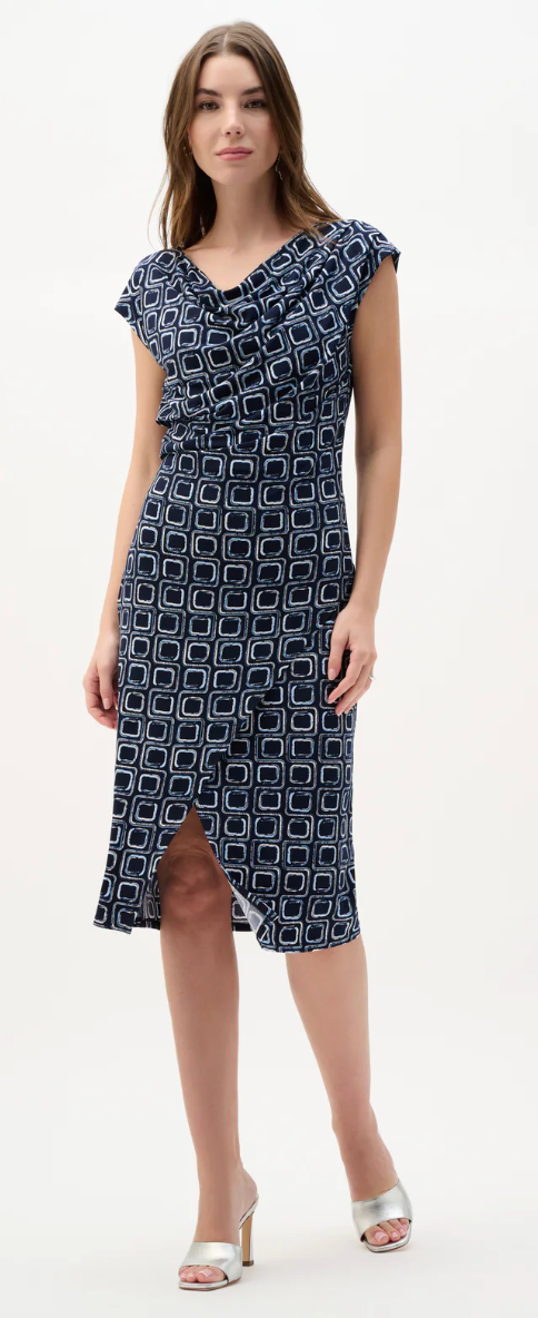 Silky Knit Geometric Print Sheath Wrap Dress 262246
