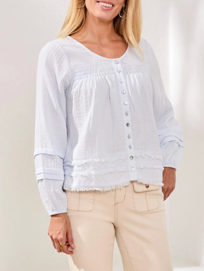 Tiered A-Line Blouse W/Smocking & Raw Edge 6165O