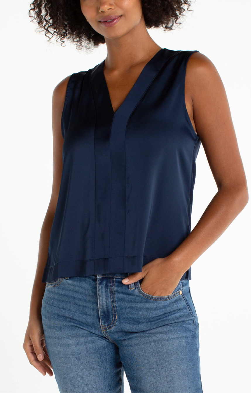Sleeveless V-Neck Woven to Knit Top LM8K27PS6
