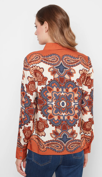 Placement Print Long Sleeve Button-Up Shirt C4721