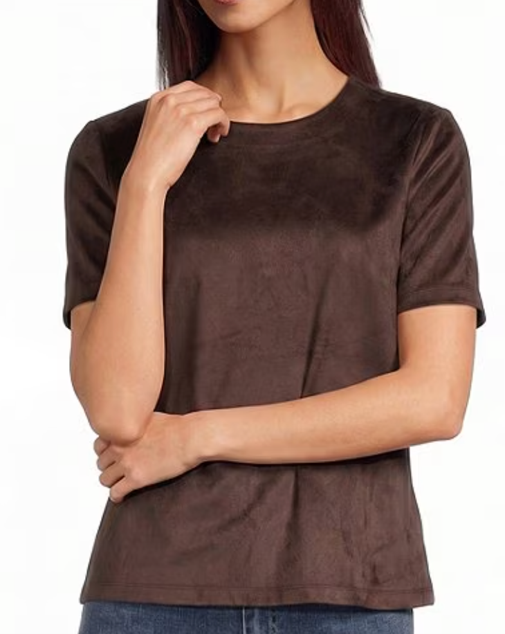 Faux Suede Short Sleeve Top With Black Zipper C1460PK