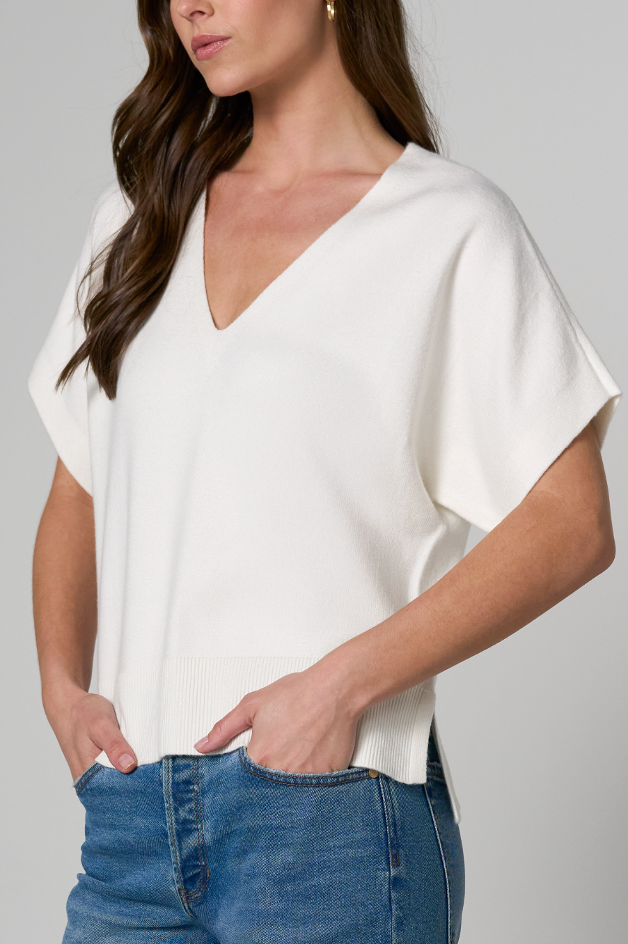 Shrt Slv Vneck Dolman Popover Swtr W Step Hem LM8L97SE16