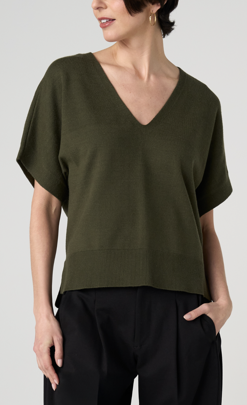 Shrt Slv Vneck Dolman Popover Swtr W Step Hem LM8L97SE16