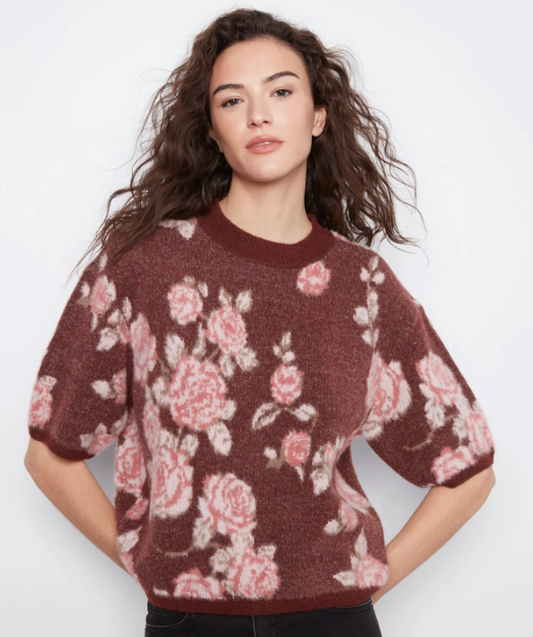 Elbow Sleeve Balloon Shape Jaquard Sweater  C2858J