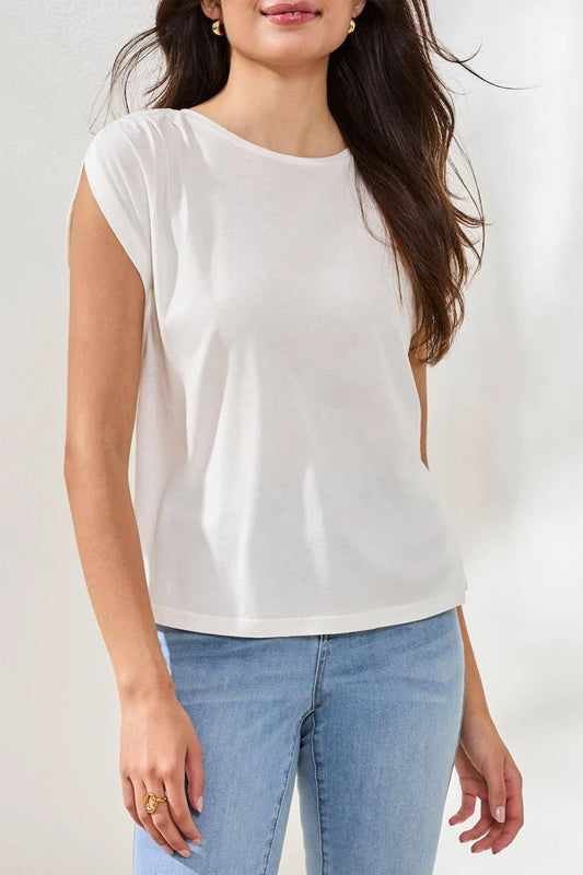 Boat Sleeve Cap Sleeve Top W/Pleats 6077O