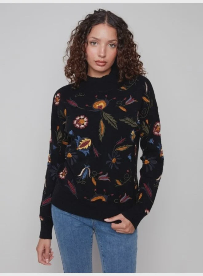 Embroidered Mock Neck Sweater C2893