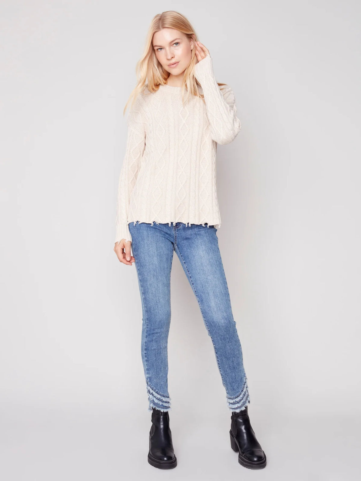 Cotton Blend Cable Sweater