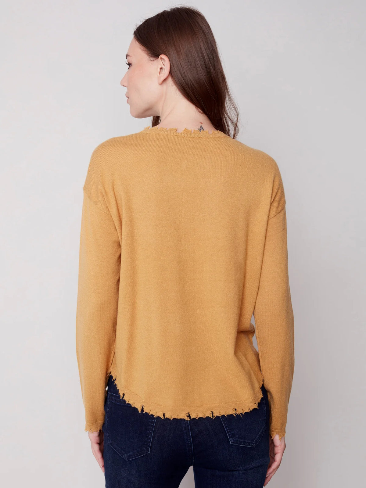 Solid Sweater W/Frayed Edges