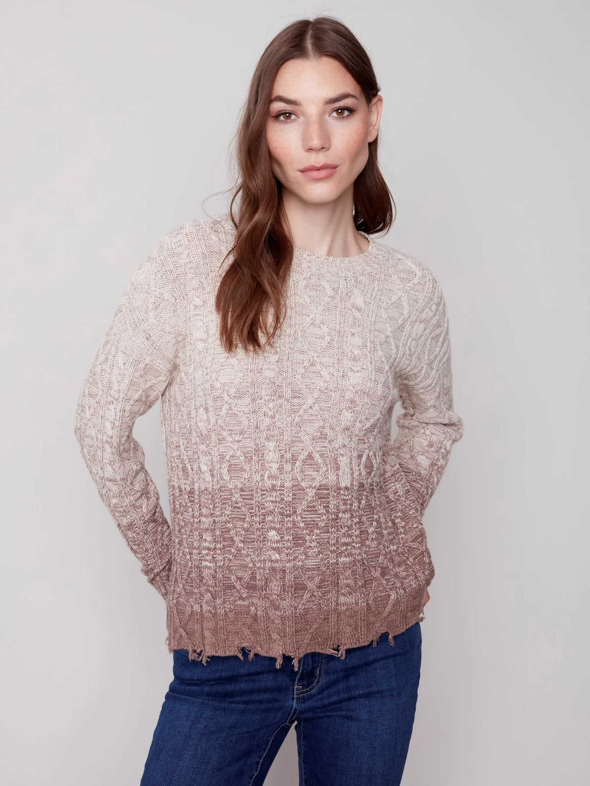 Ombre Cotton Blend Cable Sweater