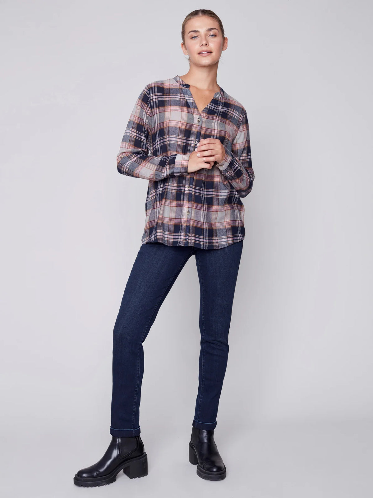 Plaid Shirt W/Rounded Collar