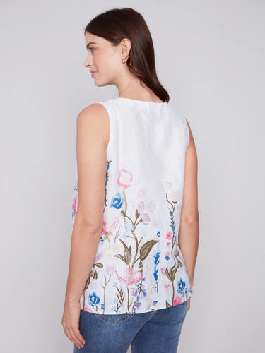 Printed Linen Sleeveless Top