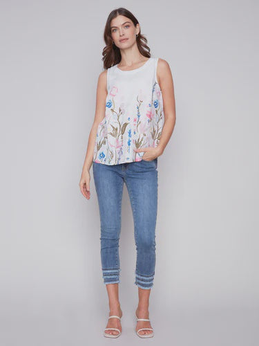 Printed Linen Sleeveless Top