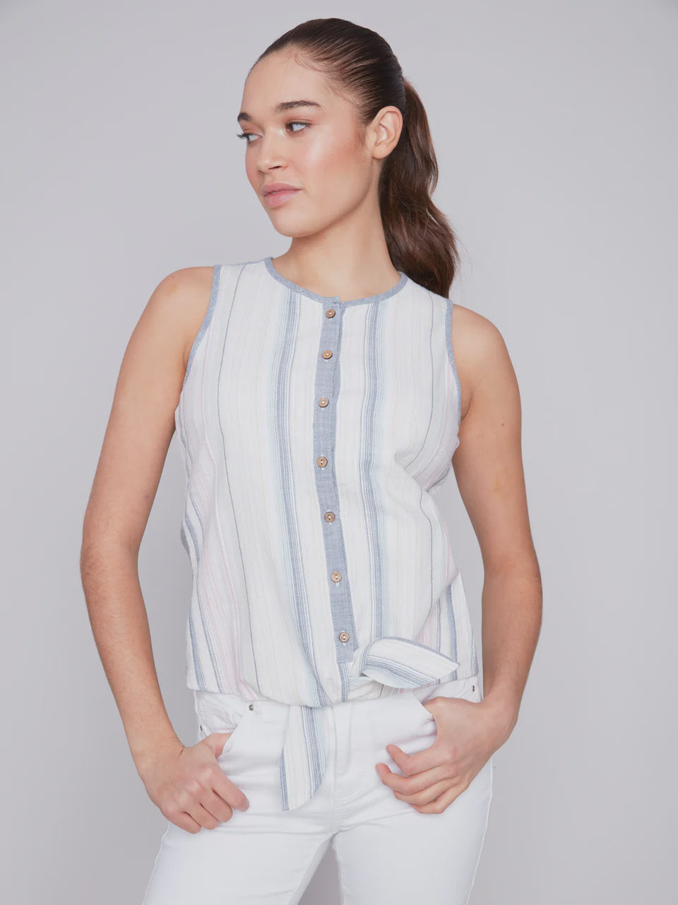 Sleeveless Top With Front Tie