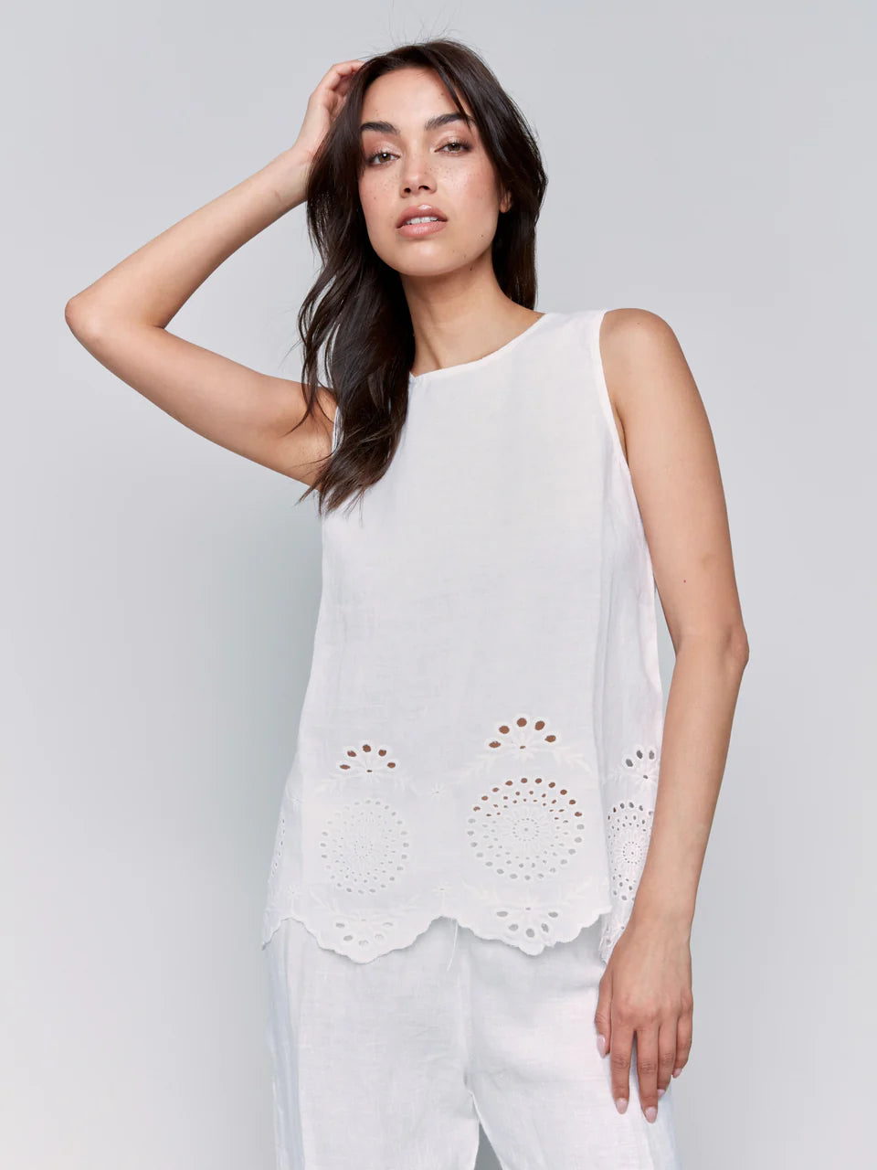 Sleeveless Embroidered Cotton Top C4510E
