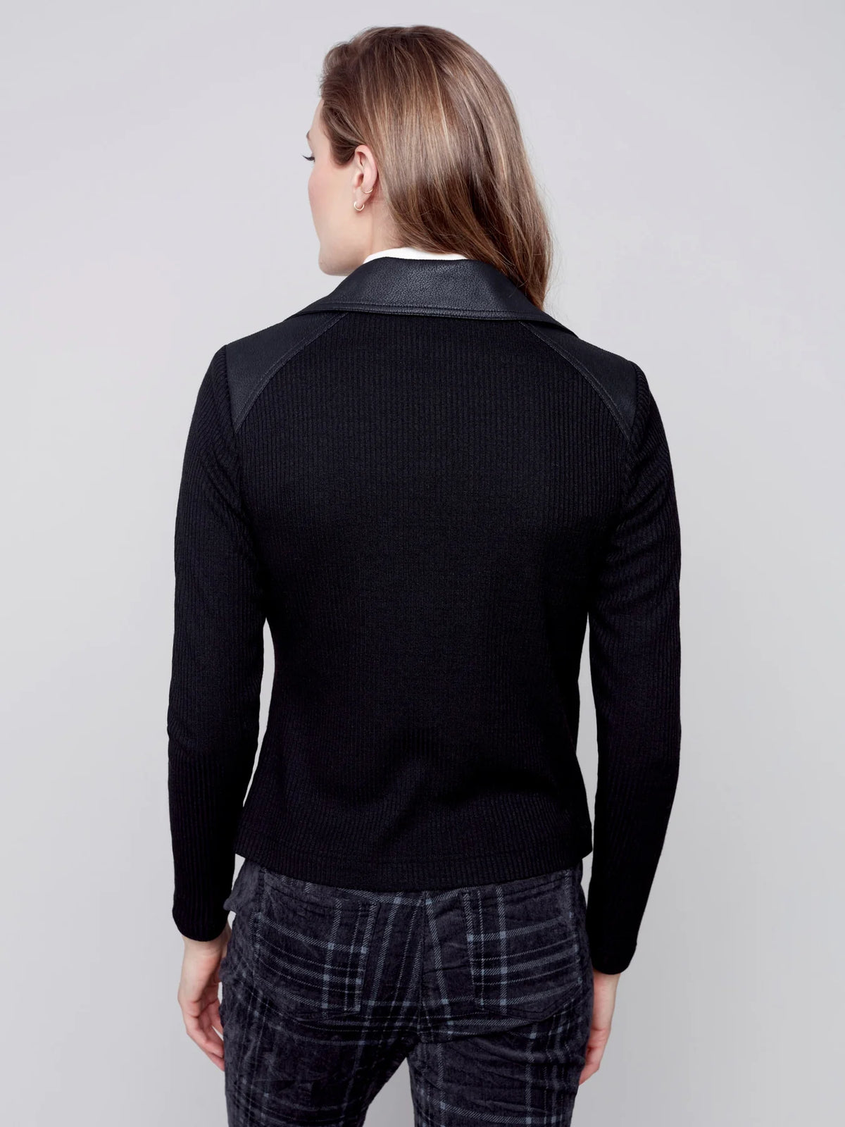 Vintage Faux Leather/Rib Knit Combo Jacket