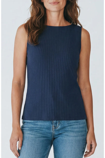 Sleeveless Boat Neck Ribbed Knit Top LM8747K61
