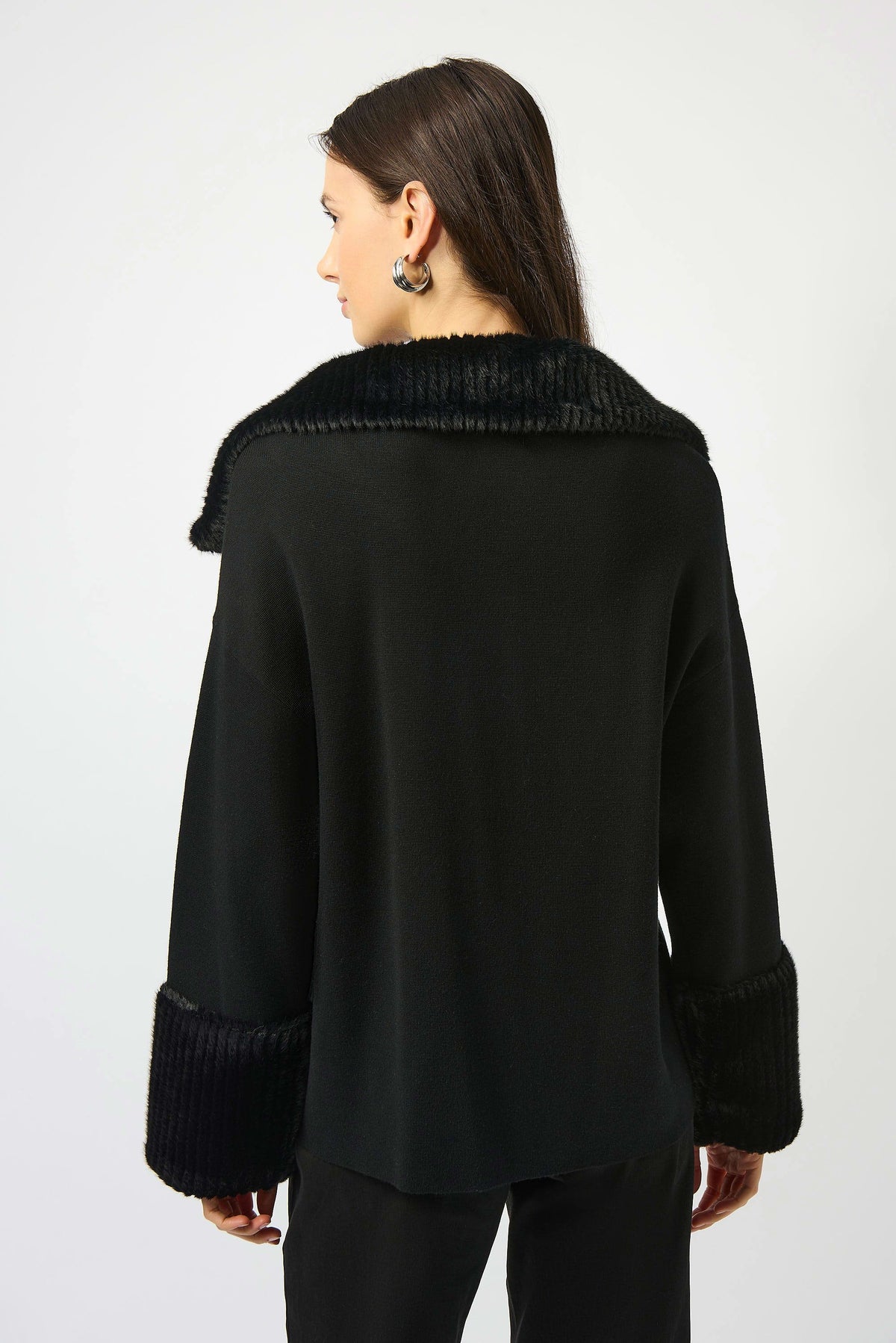 Sweater Knit Coat With Fur Trim 253905