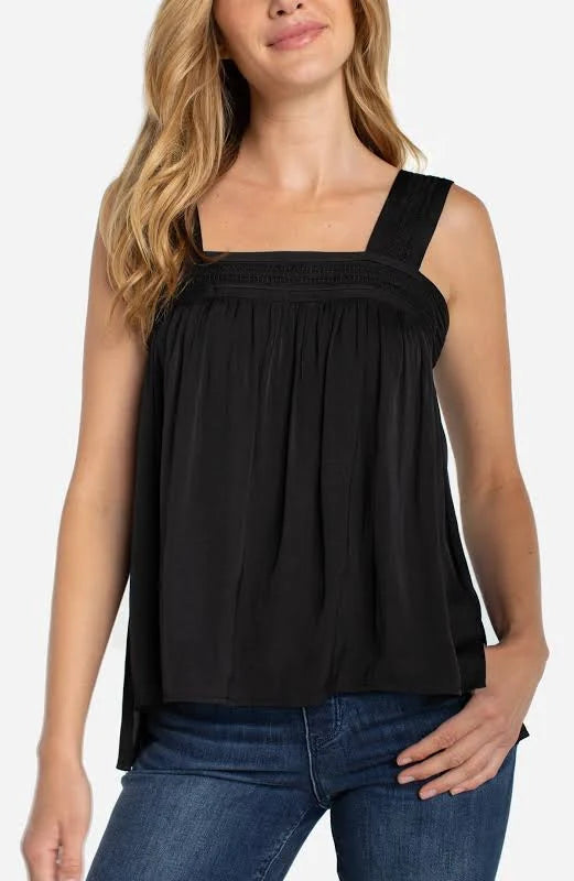 Sleeveless Woven Top W/Pintuck Straps LM8K95PS3