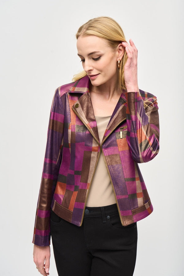 Retro Plaid Faux Leather Jacket