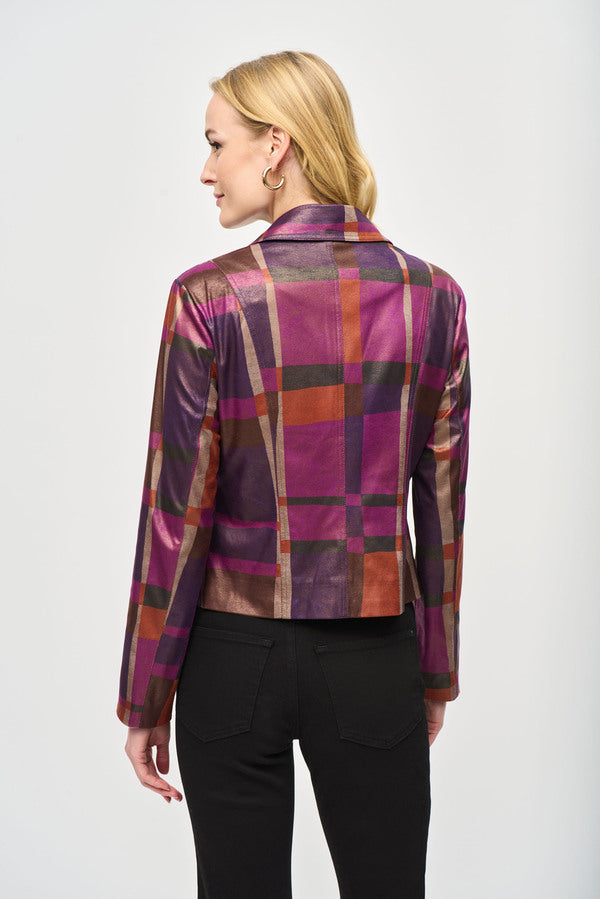 Retro Plaid Faux Leather Jacket