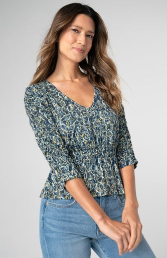 3/4 Ruched Slv V Neck Knit Top LM8L35PK1P92