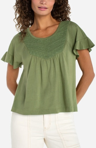 Flutter Slv Woven to Knit Top W/ Emb LM8G19KA94E2