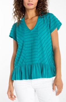 Short Sleeve V Neck Knit Top W/ Miter Detail LM8J87KB22