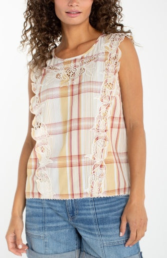 Cap Sleeve Dolman Embroidered Woven Top LM8K07EE64E1