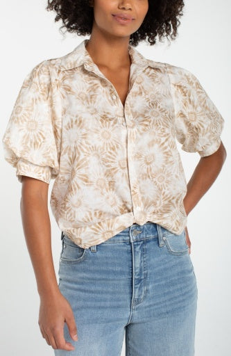 Puff Slv Button Front Woven Top W/ Twist LM8K98CF5P33