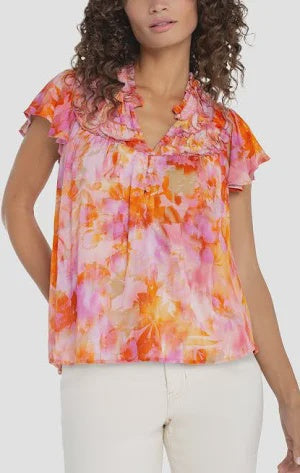 Flutter Sleeve Popover Woven Blouse W/Ruffle LM8K23HC8P99