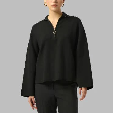Sweater Knit Boxy Pullover W/Zip Collar 253963