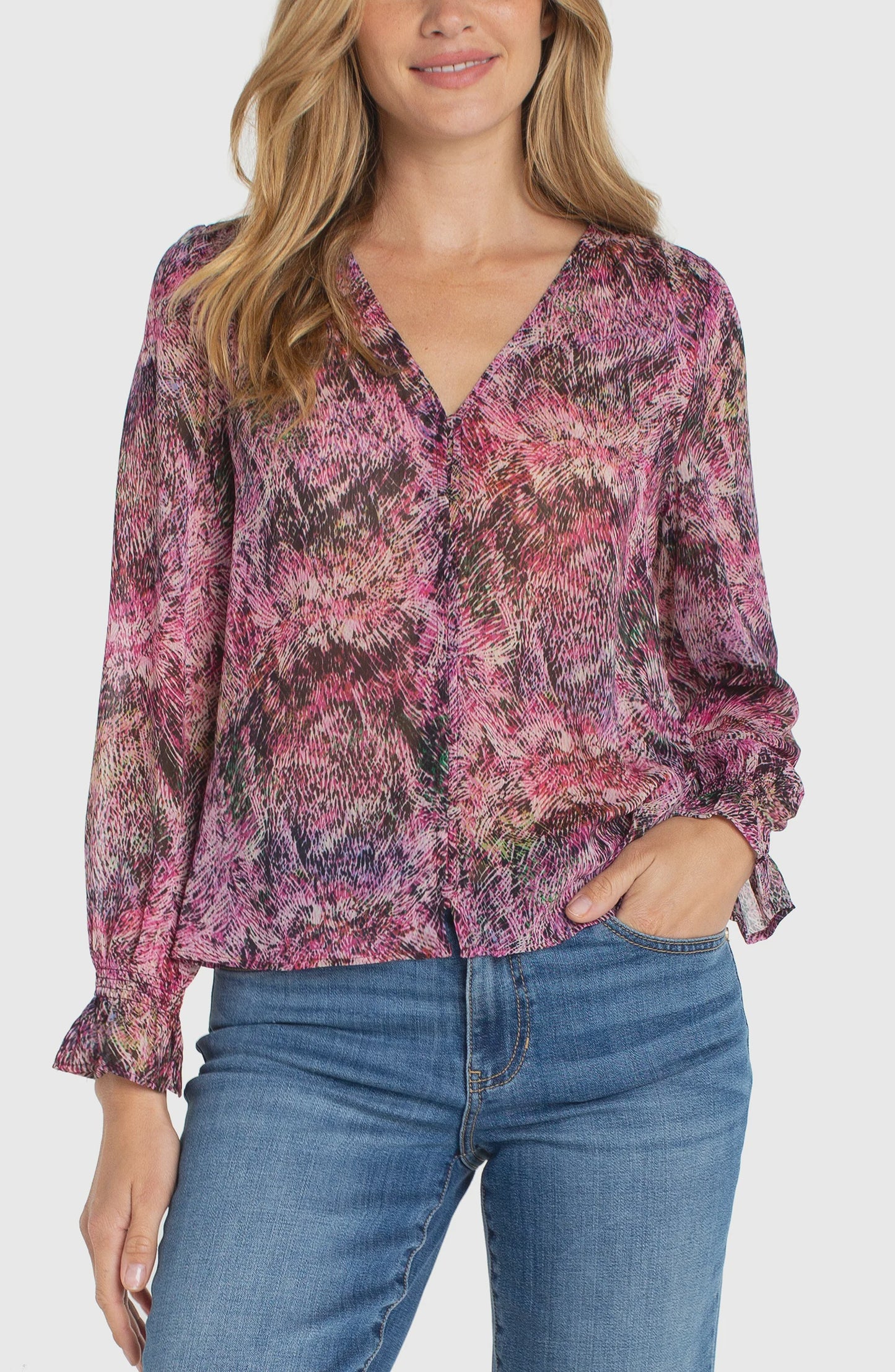 Long Sleeve Woven Top W/Smocking LM8K97PCP29