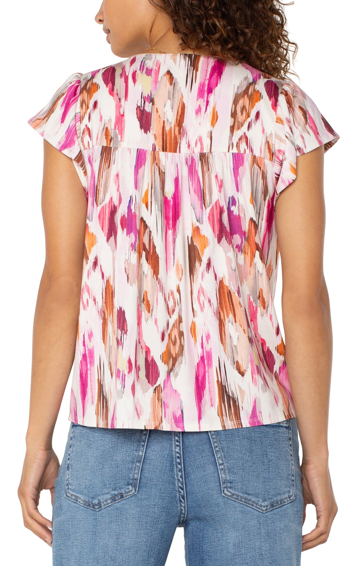 Flutter Sleeve Button Front Knit Top 25&quot; LM8H33PK1P51