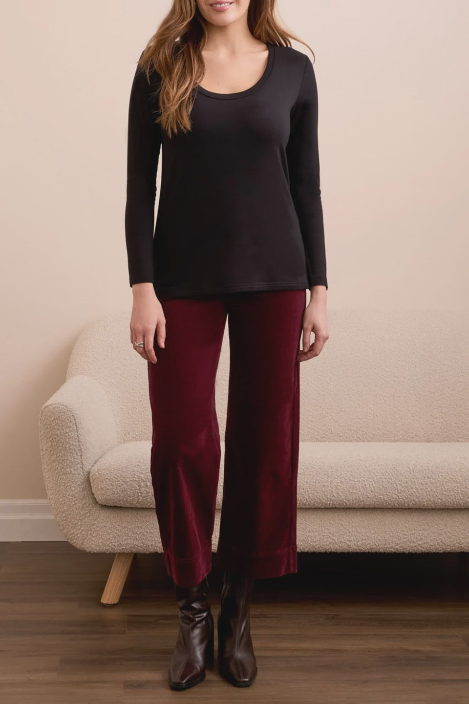 Scoop Neck Knit Top W/Side Slits 5895O