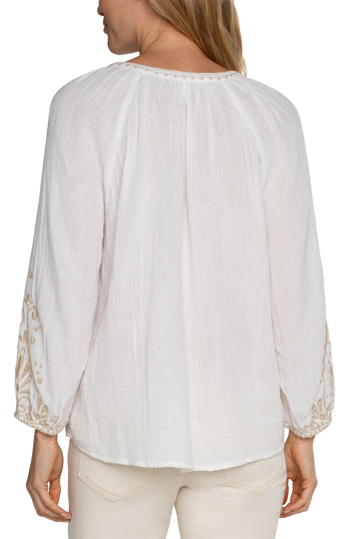 Long Sleeve Embroidered Double Gauze Woven Top LM8B71EE6E05