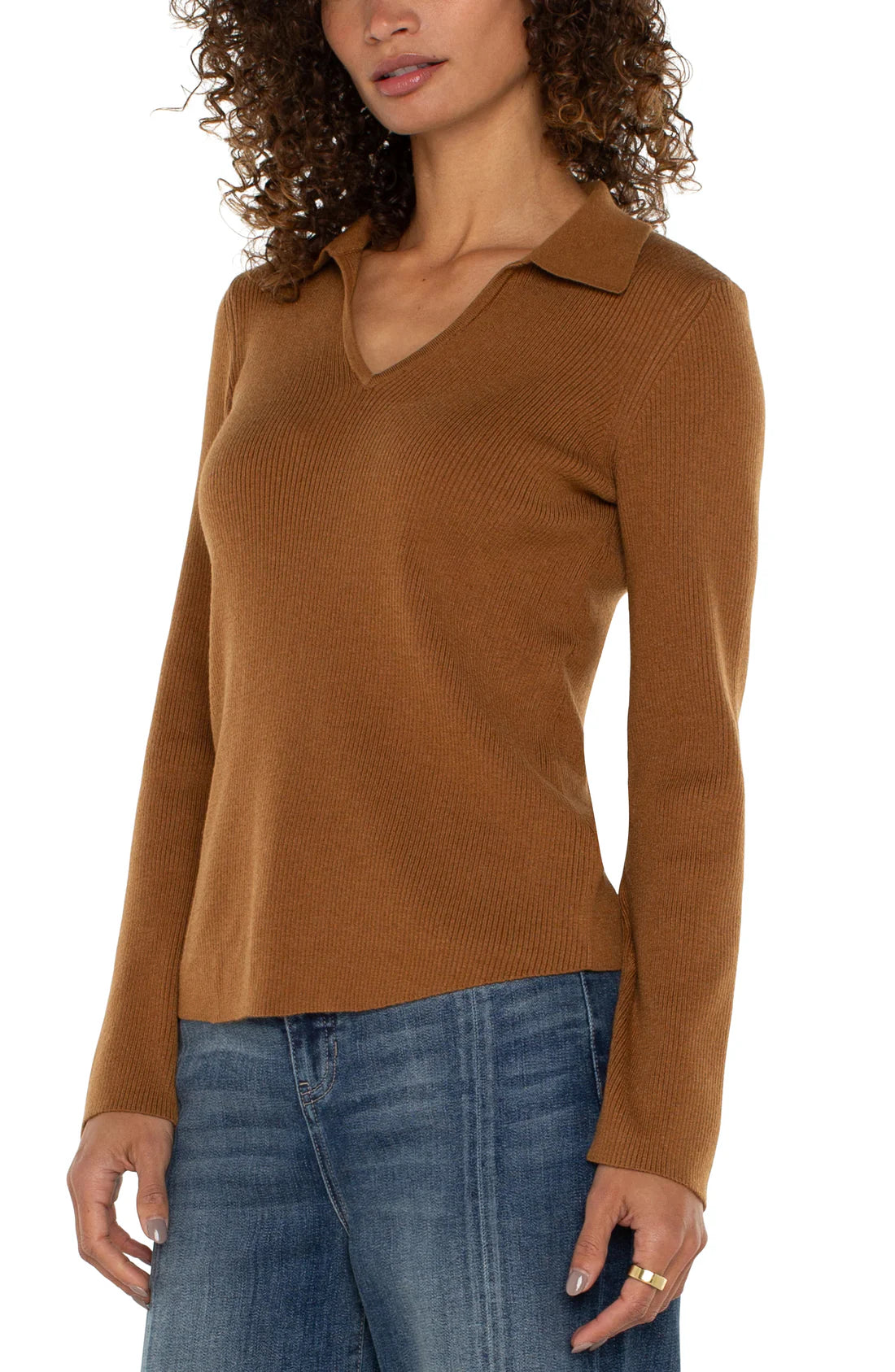 Long SL V Neck Collared Sweater